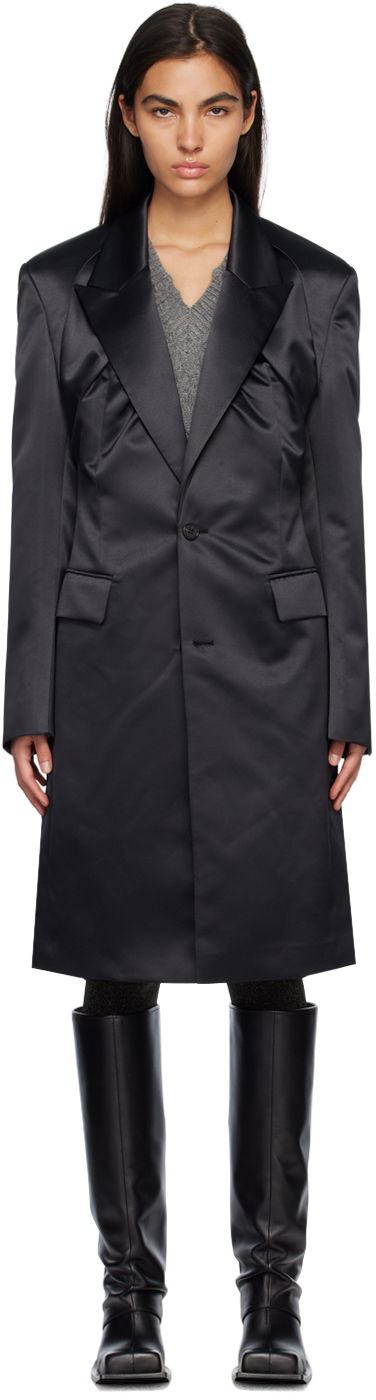 Kaputi We11done Single-Breasted Satin Coat Crna | WD-CT1-23-043-W-BK
