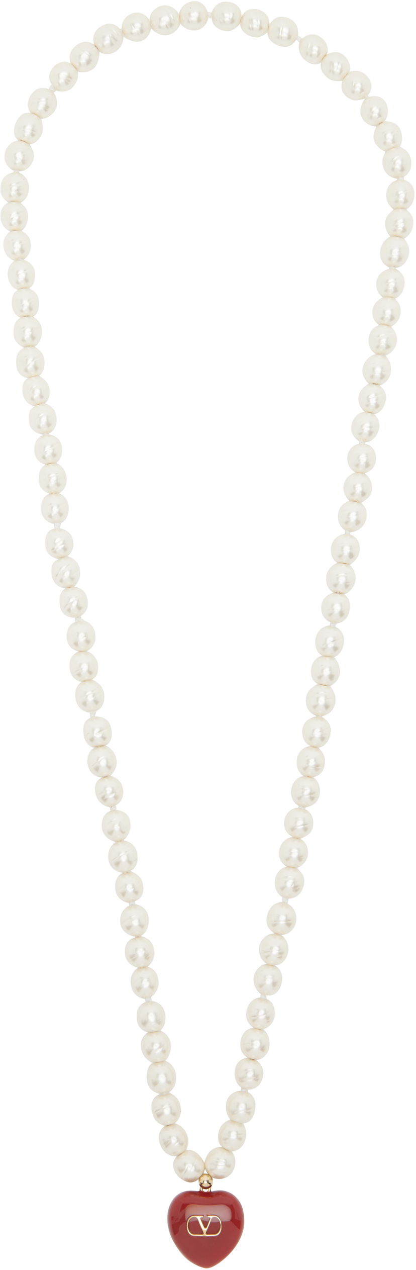 Ogrlica Valentino Valentino Garavani Pearl Necklace with Heart Pendant Bijela | 6W2J0Y07LTD