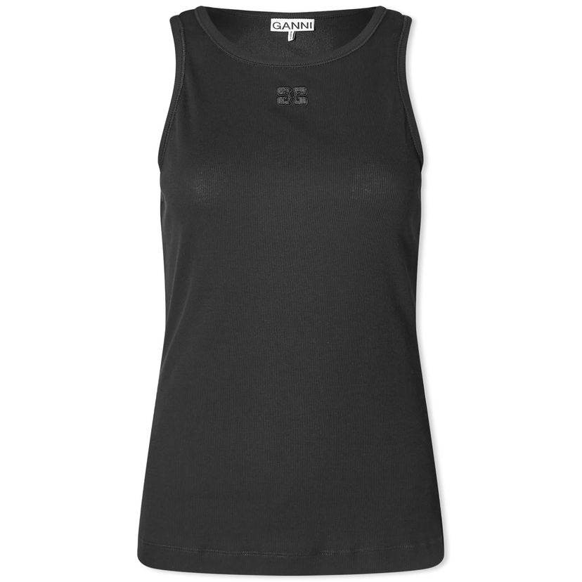 Majica bez rukava GANNI Soft Cotton Rib Tank Top Crna | T3898-099