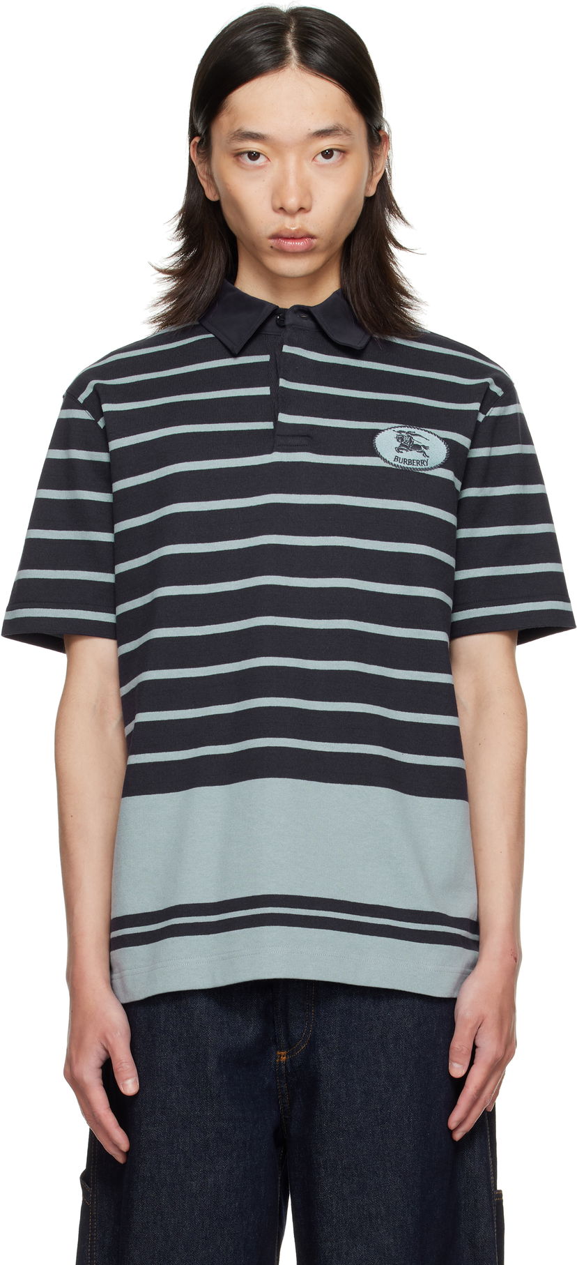 Polo majica Burberry Burberry Index Stripe Polo Crna | 8110595