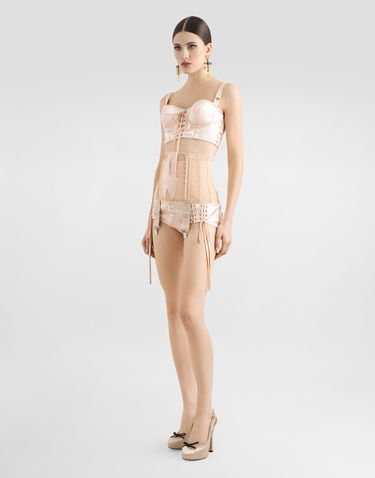 Grudnjak Dolce & Gabbana Dolce & Gabbana Satin Bralette Top with Corset Detail Bež | F7AW6TGDCMXF0658, 1