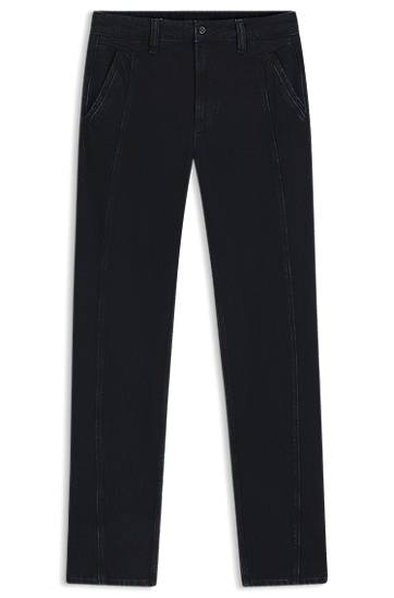 Jeans BOSS Barrel-leg jeans with front seam in soft denim Crna | 50546869, 0