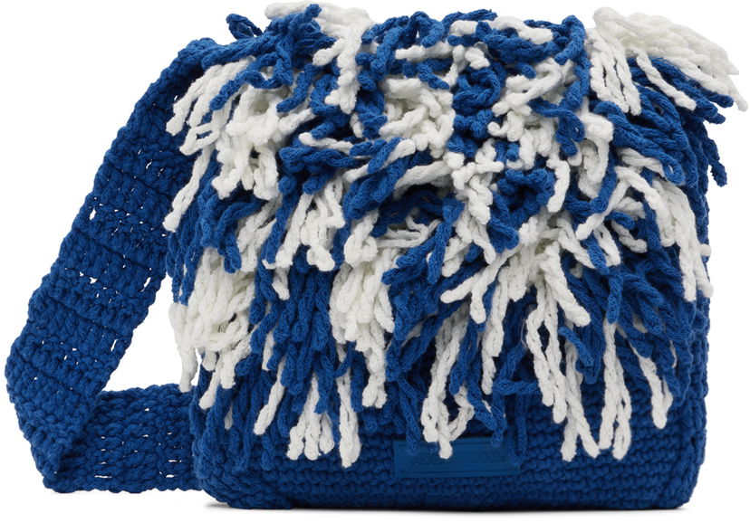 Torba za rame ADER ERROR Fringe Knitted Shoulder Bag Plava | BMADSSBA0302BL