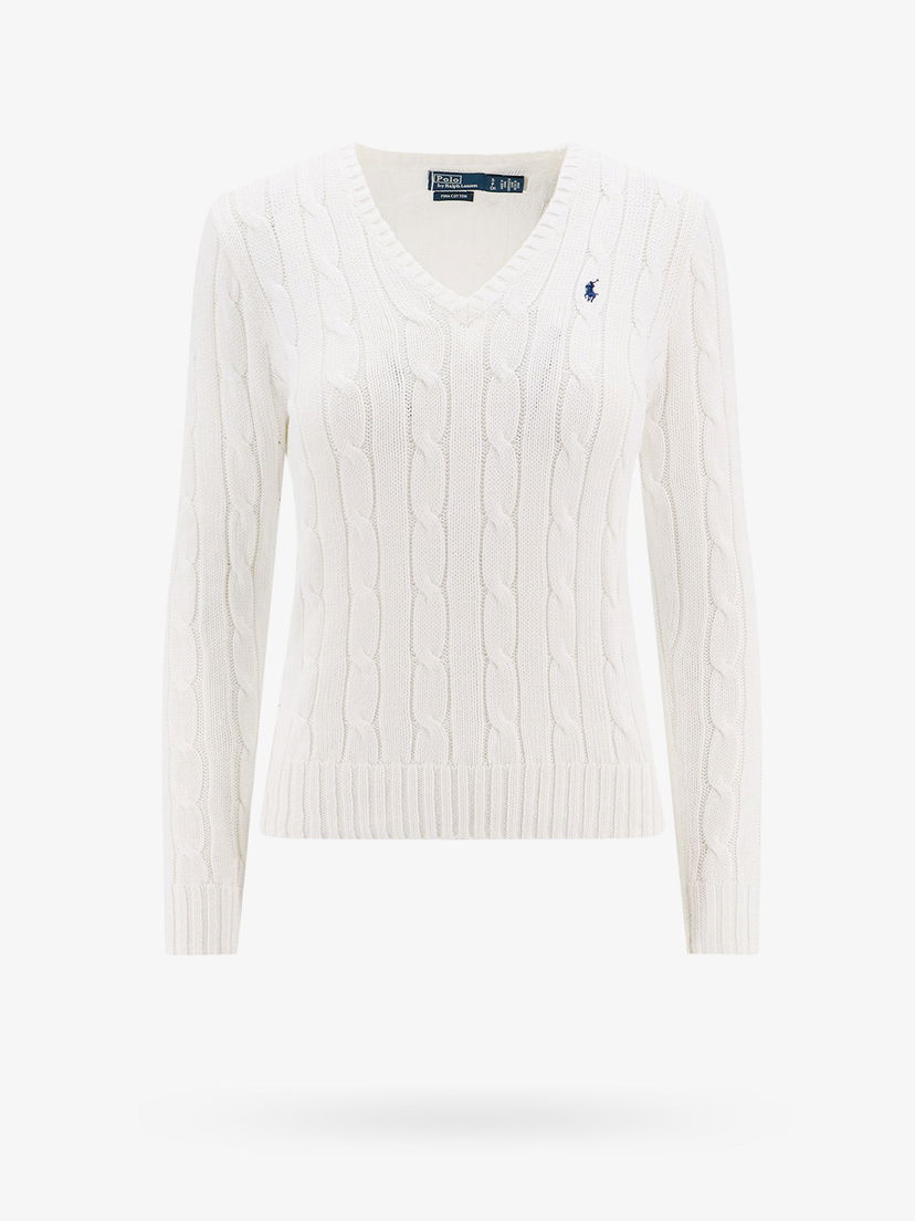 Džemper Polo by Ralph Lauren White Cable Knit V-Neck Sweater Bijela | 211891641001