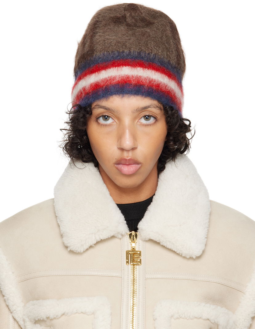 Kapica Balmain Brushed Beanie with Striped Pattern Smeđa | BF2XC035KF36