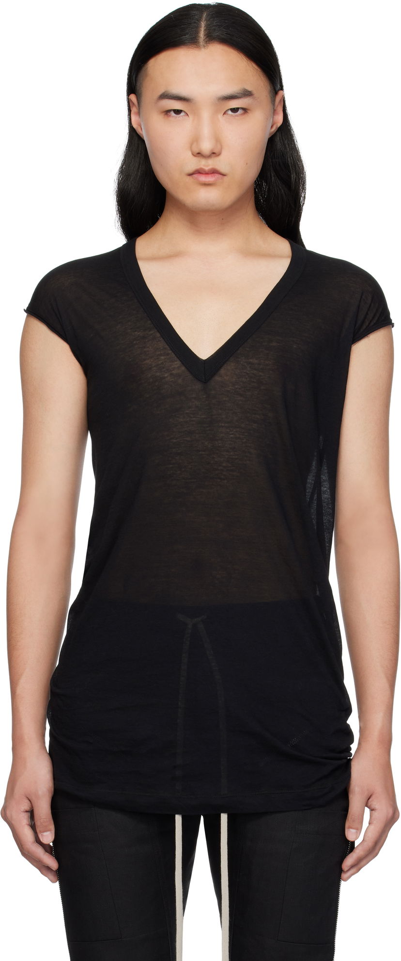 Majica bez rukava Rick Owens Rick Owens Hollywood Deep V SL T-Shirt Crna | RU01E5233 UC