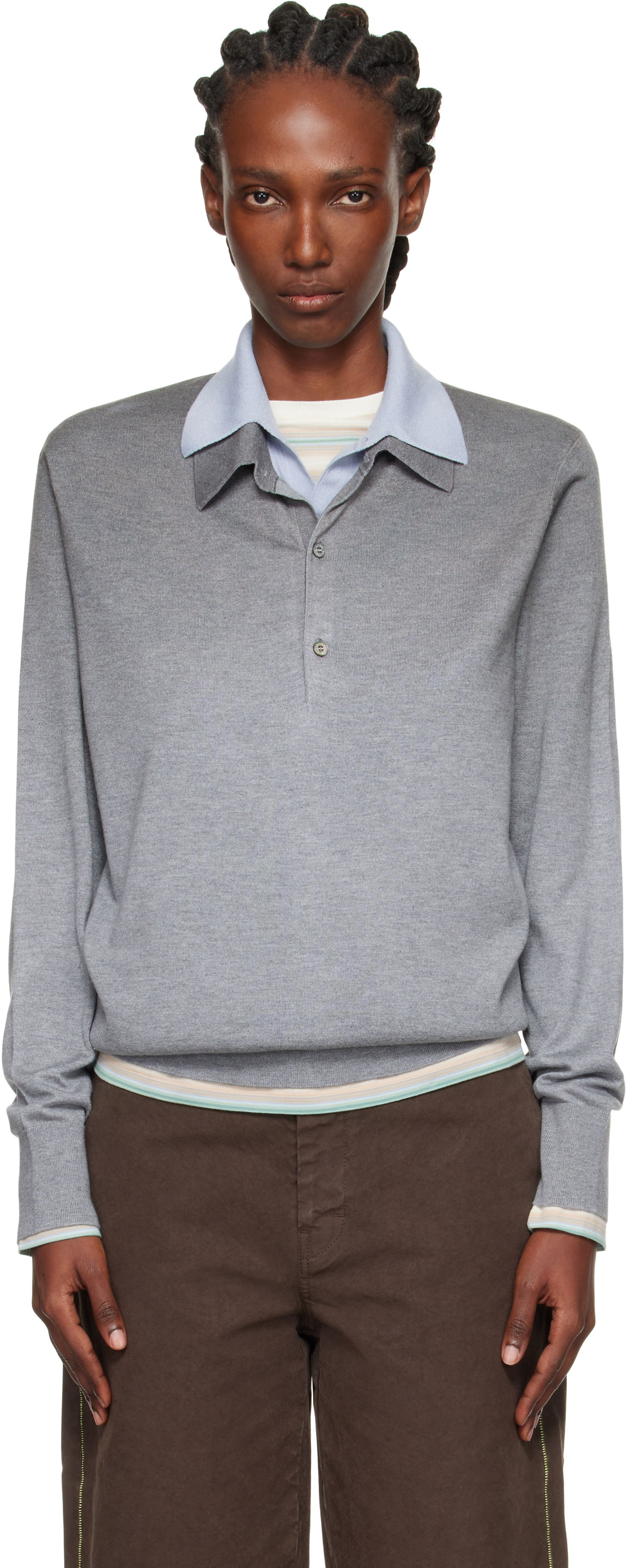 Polo majica Acne Studios Acne Studios Layered Silk Polo Siva | A60591-, 0