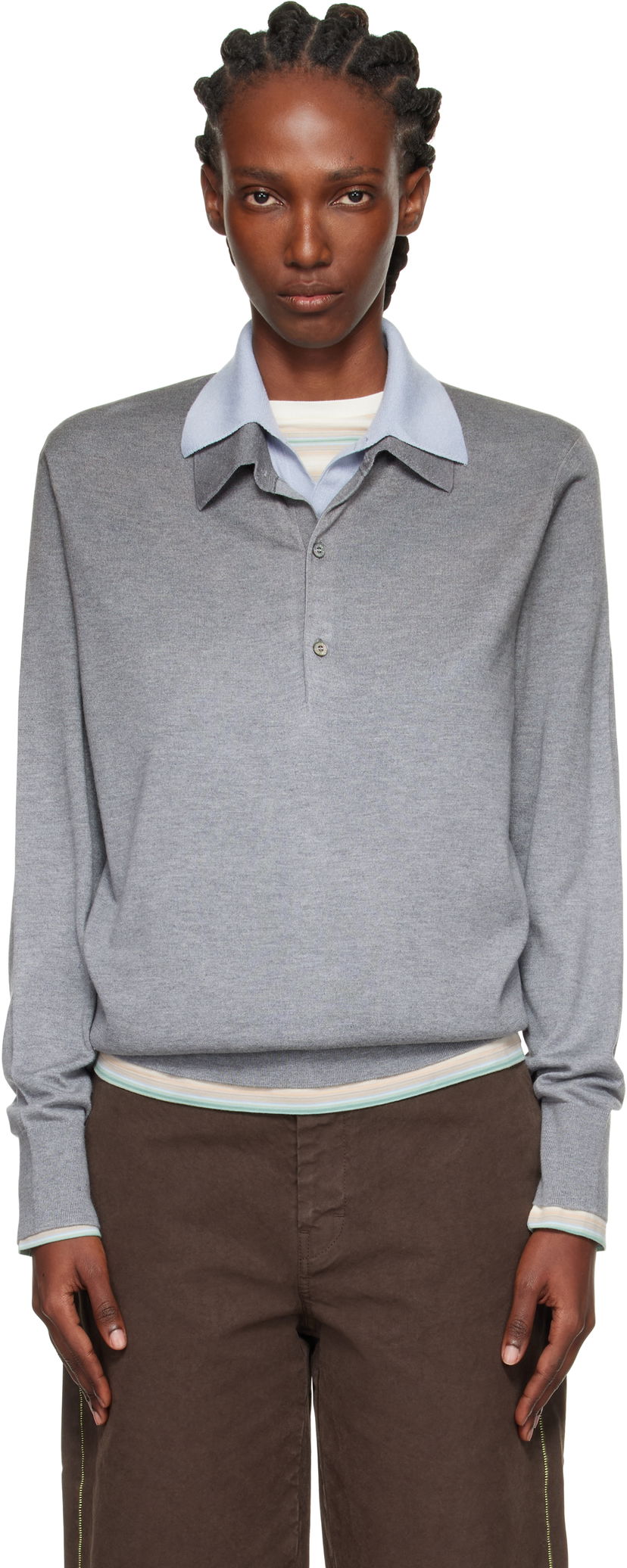 Polo majica Acne Studios Acne Studios Layered Silk Polo Siva | A60591-