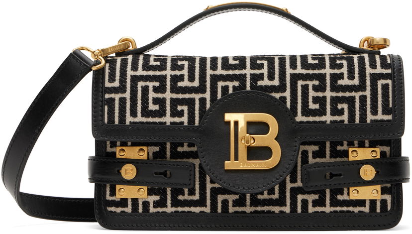 Torba za rame Balmain Balmain B-Buzz 24 Canvas and Leather Bag Crna | EN1DA829TJGH