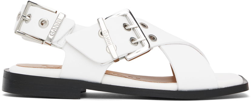 Pin GANNI GANNI Feminine Buckle Cross Strap Sandals Bijela | S2568