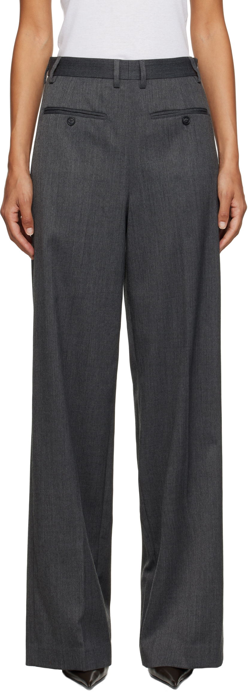 Hlače Maison Margiela MM6 Maison Margiela Tailored Wide-Leg Trousers Siva | S52KA0538 S47848