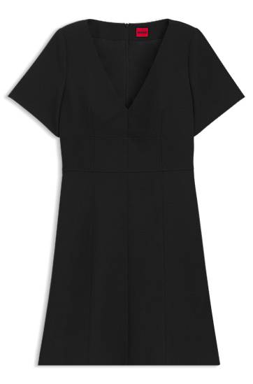 Haljina BOSS V-Neck Dress with Removable Shoulder Pads Crna | 50542656