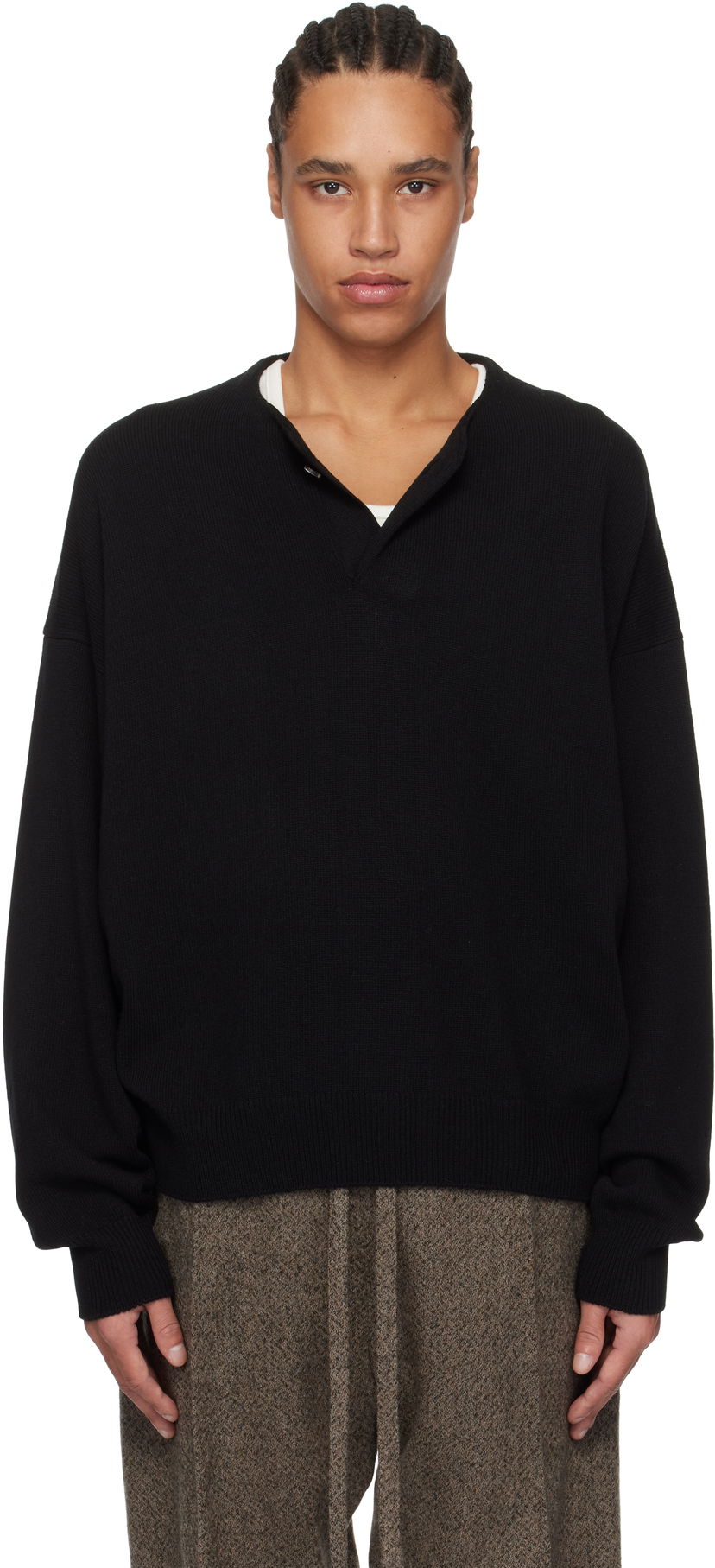 Džemper Fear of God Fear of God Fine Knit Henley Crna | FGE220-2041LAW