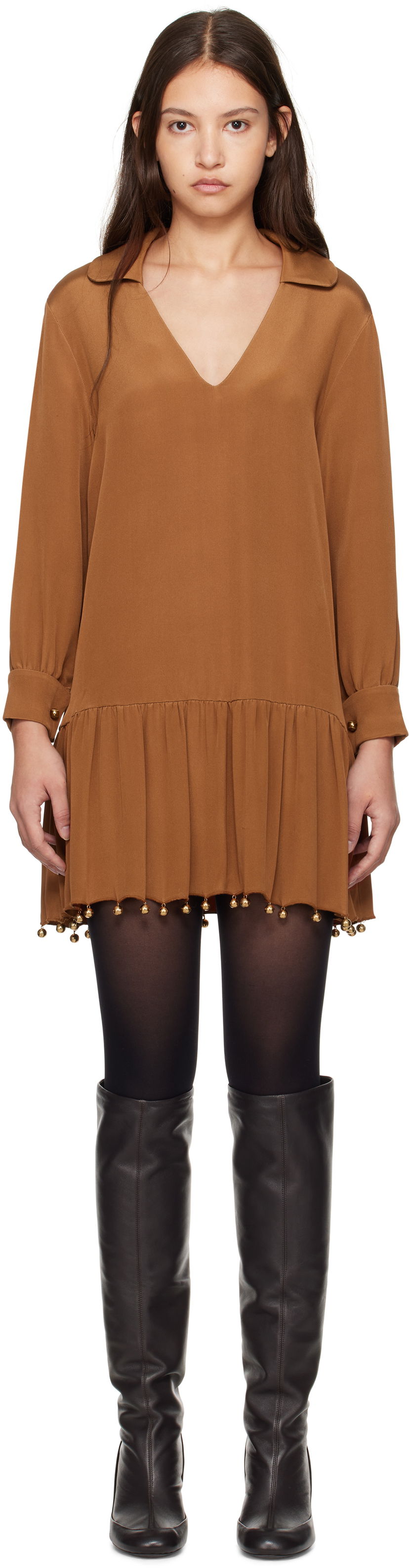 Haljina Bode Embellished Drop Waist Minidress Smeđa | WRF24DR008