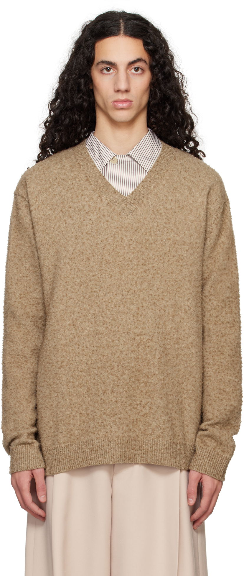 Džemper Maison Margiela Maison Margiela Pilling V-Neck Sweater Smeđa | S50HN0011 M13108
