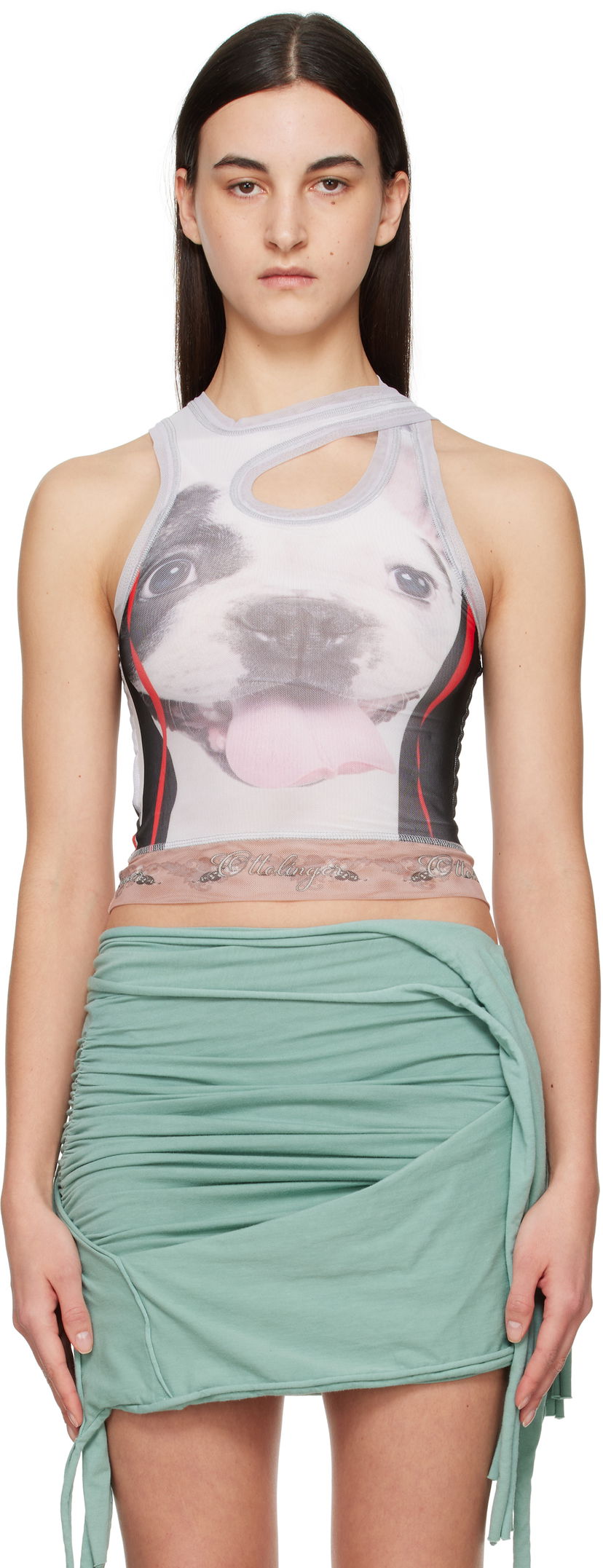 Majica bez rukava Ottolinger Ottolinger Mesh Dog Print Cutout Tank Top Bijela | 10110060102