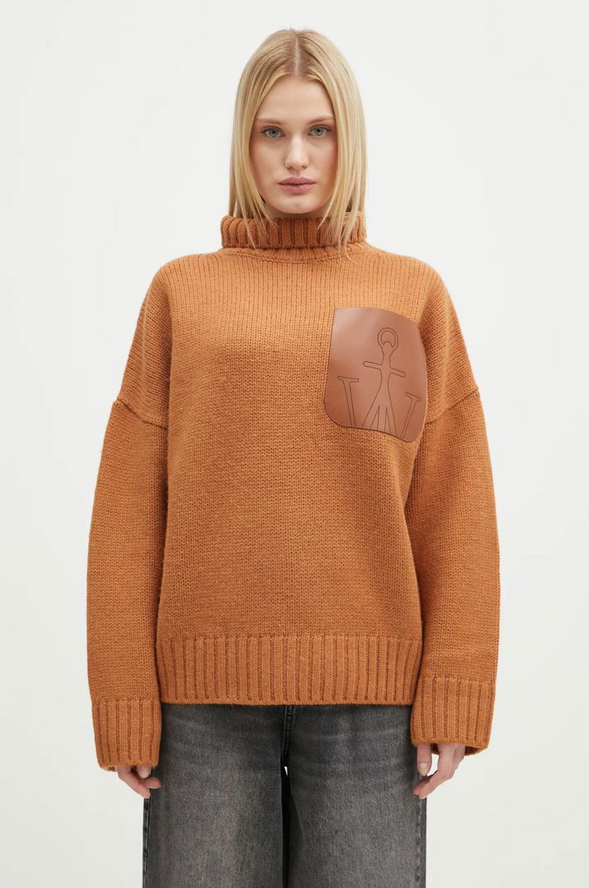 Džemper JW Anderson JW Anderson Leather Patch Pocket Turtleneck Jumper Smeđa | KW1292.YN0367.619
