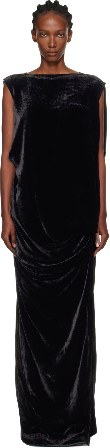 Haljina Rick Owens Rick Owens Concordians Nouveau Velvet Draped Sleeveless Maxi Dress Crna | RP02E4574 V, 0