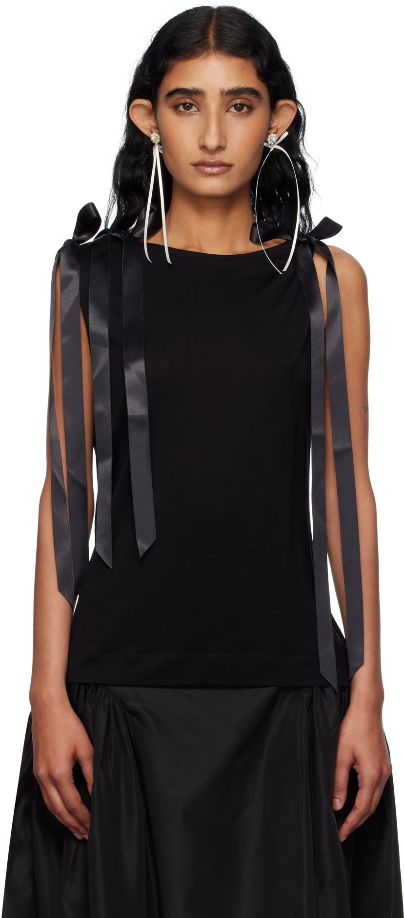 Majica bez rukava Simone Rocha Simone Rocha Bow Ribbon Tail Tank Top Crna | 5366 0571