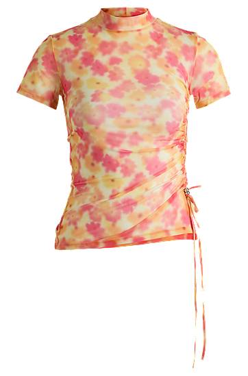 Crop top BOSS Mesh Tie-Dye Top with Gathered Side Ružičasta | 50537187