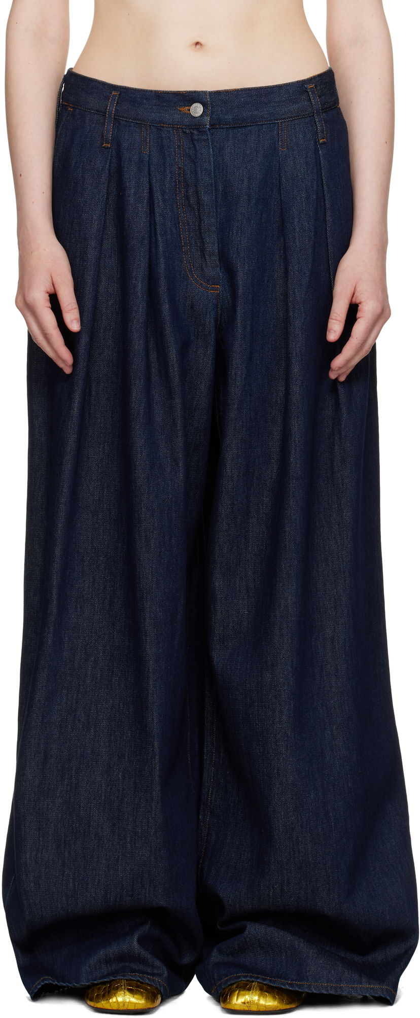 Jeans Dries Van Noten Dries Van Noten Wide Leg Pleated Jeans Plava | 251-010929-1552