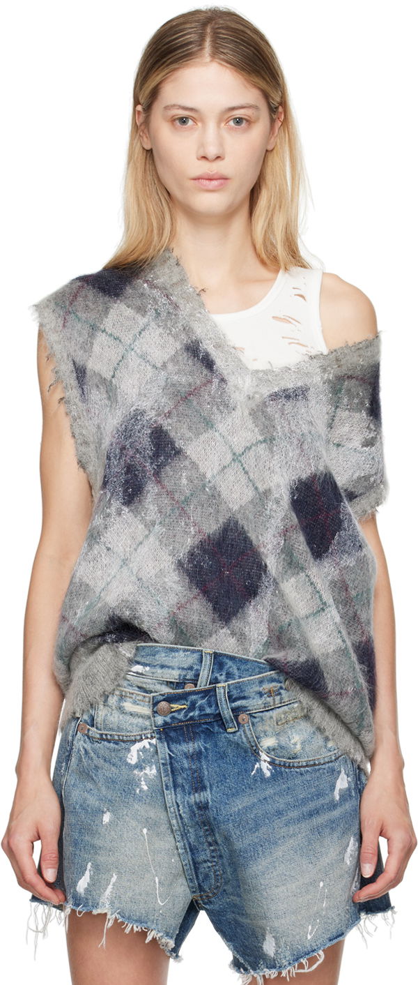 Džemper R13 R13 Oversized Argyle Vest Siva | R13WY244-Y058B