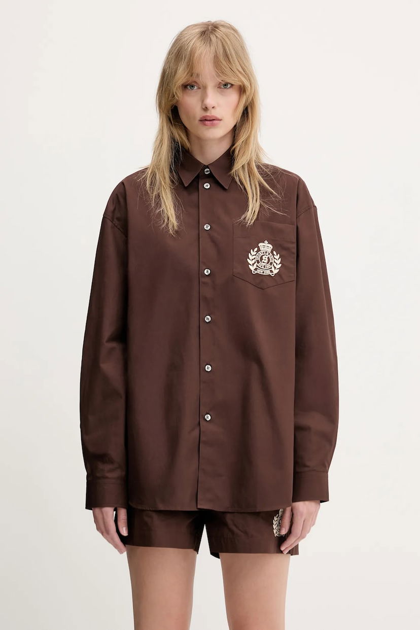 Košulja Sporty & Rich Sporty & Rich H&W Crest Oversized Relaxed Fit Shirt Smeđa | SI006612241BR03