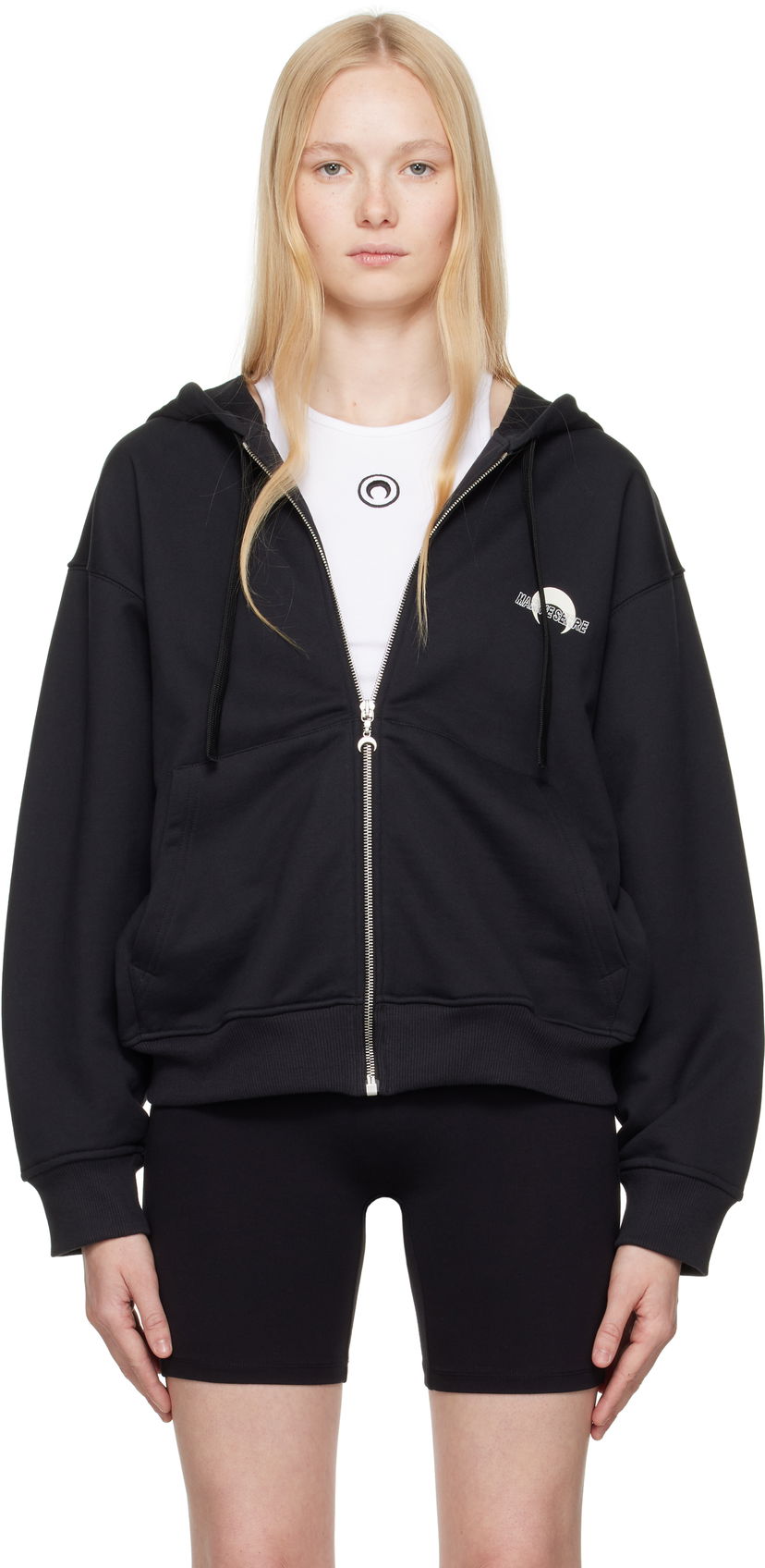 Dukserice Marine Serre Marine Serre Moon Logo Fleece Zip-Up Hoodie Crna | UST017B CJER0075