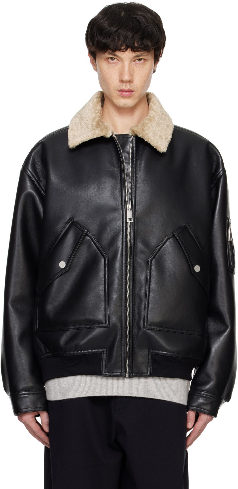 Bomber jakna Nanushka Faux-Leather Bomber Jacket Crna | NM24FWJK02168