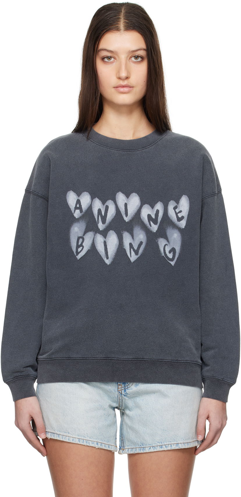 Dukserice Anine Bing ANINE BING Spencer Hearts Sweatshirt Siva | A-08-10517-WBL1