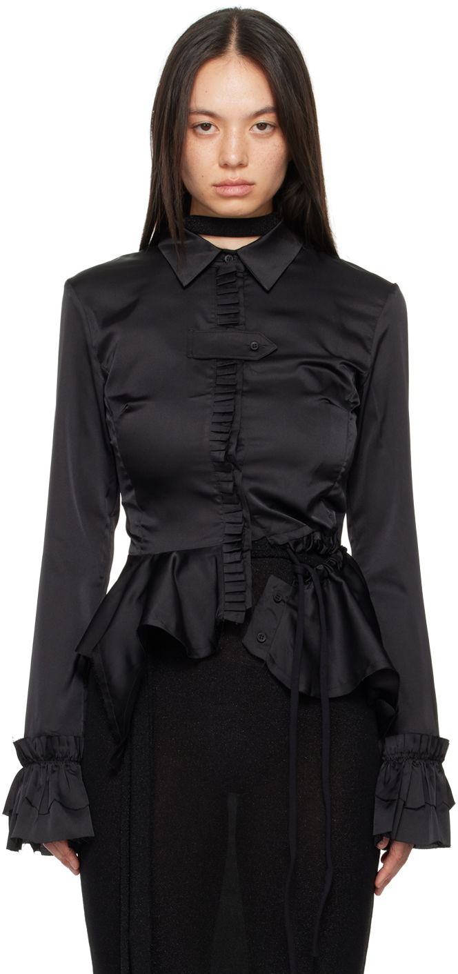 Košulja Ottolinger Ottolinger Ruffled Satin Blouse Crna | 1110105921
