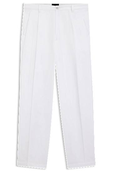 Hlače BOSS Relaxed-Fit Cotton Twill Trousers Bijela | 50546924