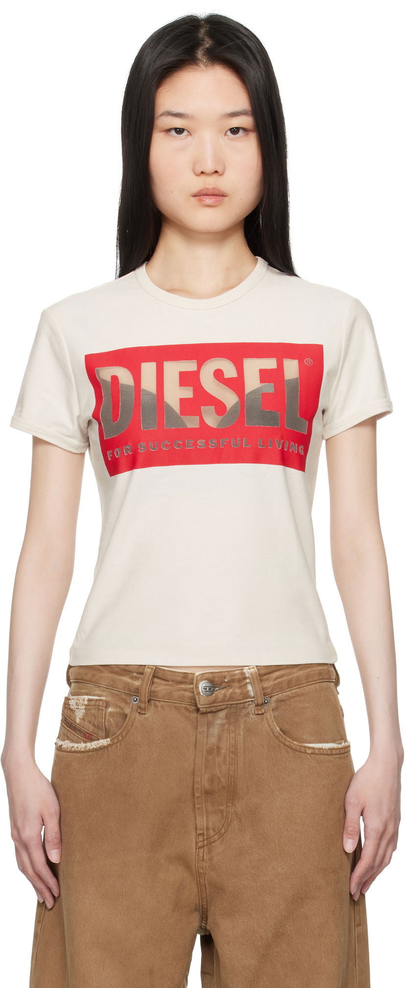 Majica kratkih rukava Diesel T-shirt Slim Fit Graphic Print Bijela | A17082 0SHAY