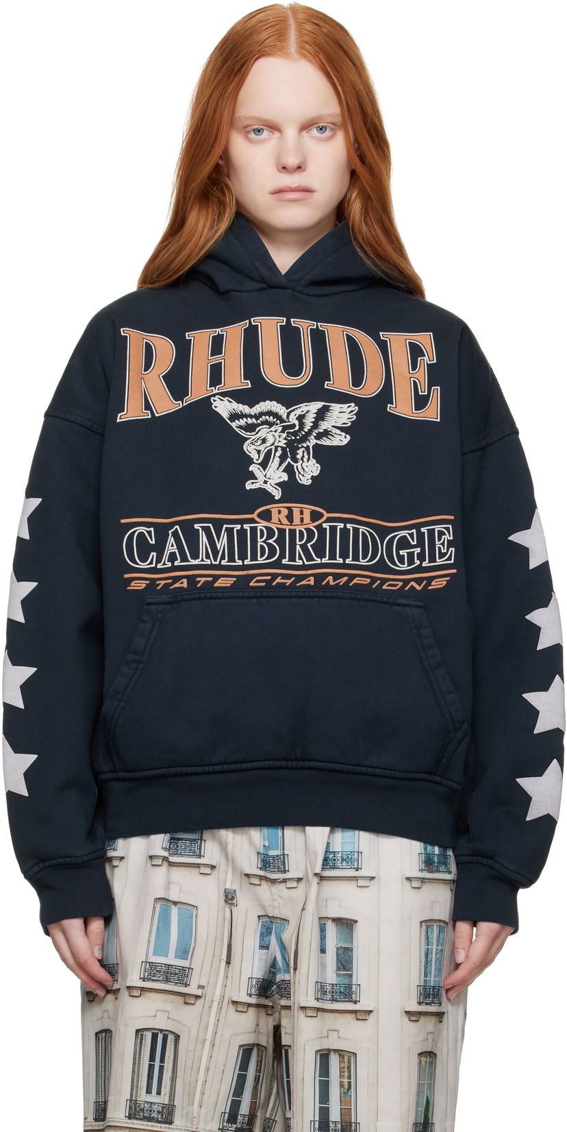 Dukserice Rhude Rhude 'Cambridge State Champions' Graphic Hoodie Tamnoplava | RHPF25HO10012