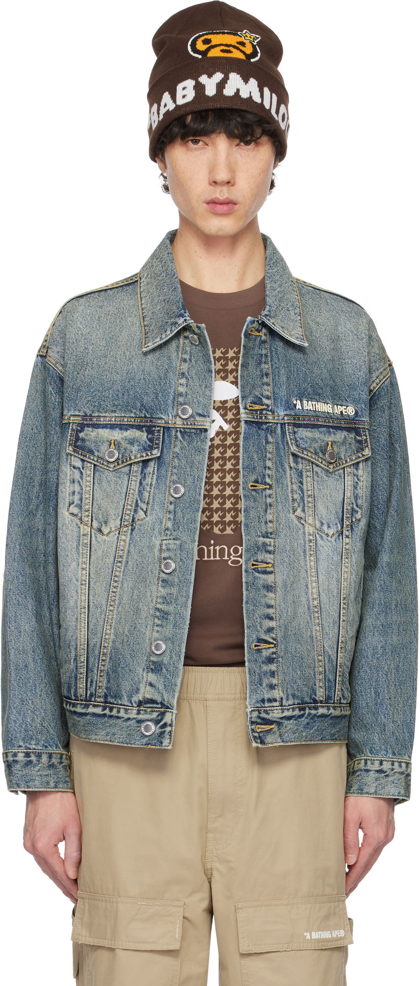 Kapica BAPE Distressed Denim Trucker Jacket Smeđa | 001LJK801308M