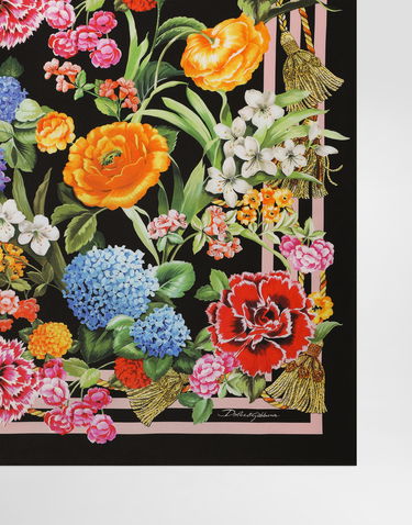 Šal Dolce & Gabbana Dolce & Gabbana Floral Print Silk Twill Square Scarf Crna | FN090RGDCV9H45KU, 3