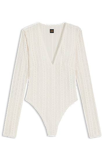 Body BOSS Embroidered V-Neck Bodysuit Bijela | 50543555