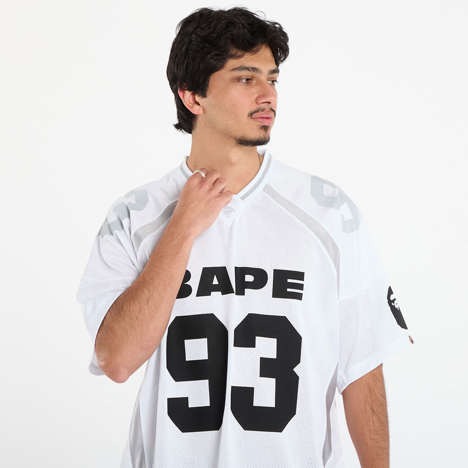 Dres BAPE Line Camo Jacquard Relaxed Fit Football Jersey Bijela | 001CSL801312MWHT, 1