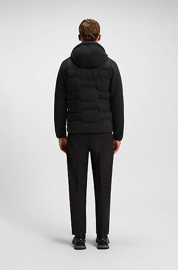 Jakna BOSS Water-repellent Hybrid Jacket with Quilting and Teddy Fleece Crna | 50544566, 1