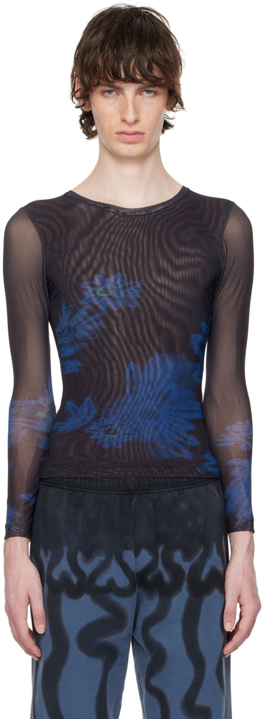 Majica kratkih rukava Collina Strada Collina Strada Cardio Floral Mesh Long Sleeve T-Shirt Crna | XX3341