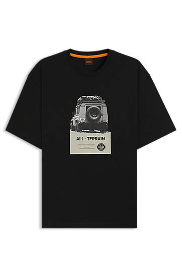 Majica kratkih rukava BOSS Relaxed-Fit Cotton Jersey T-Shirt with All-Terrain Graphic Crna | 50546958