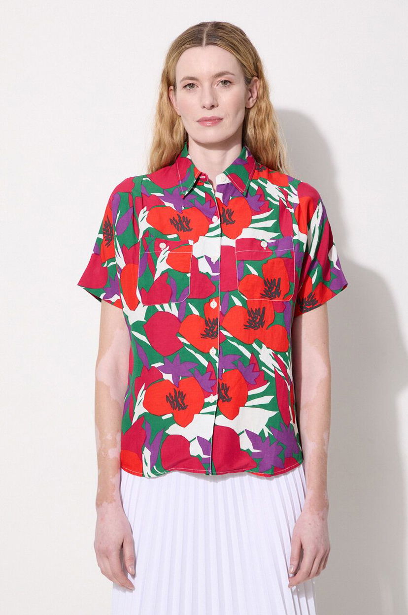 Košulja A.P.C. Regular-Fit Floral-Print Linen-Blend Shirt Crvena | VIAJQ.F12504