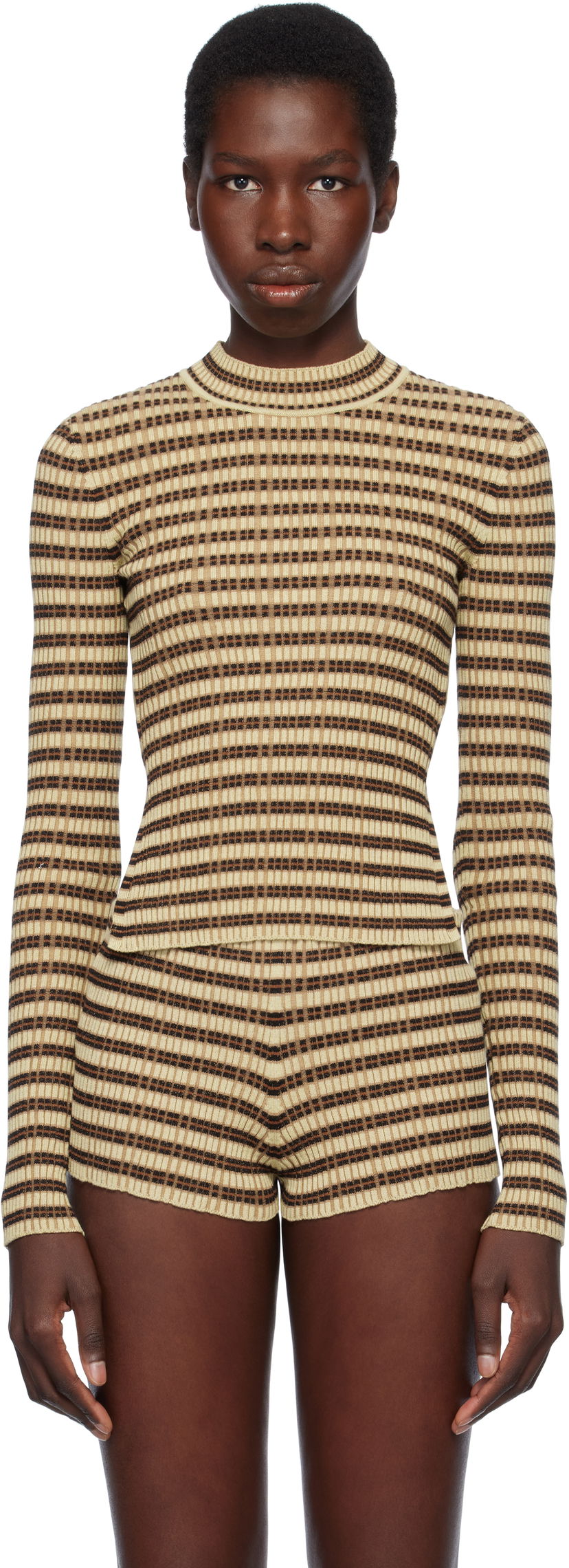 Trenerka Nanushka Nanushka Perrie Checkered Knit Top Bež | NW25SSTP24750
