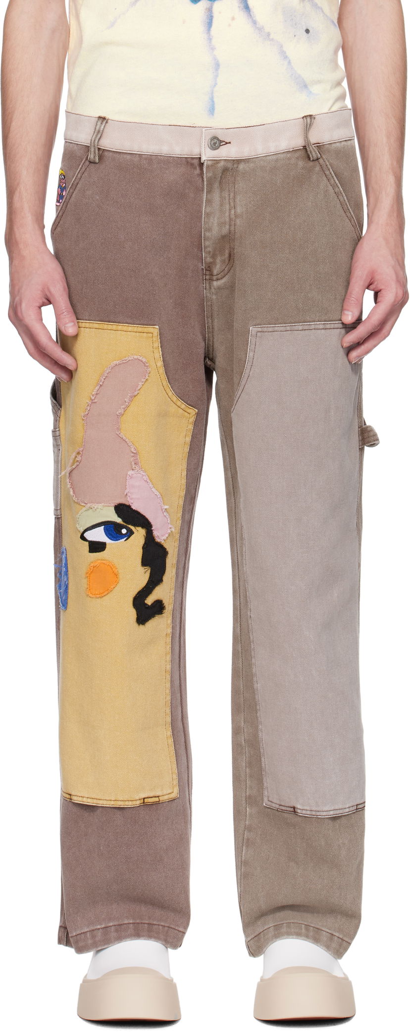 Cargo hlače KidSuper KidSuper Patchwork Face Double Knee Trousers Smeđa | SS25-PT-03