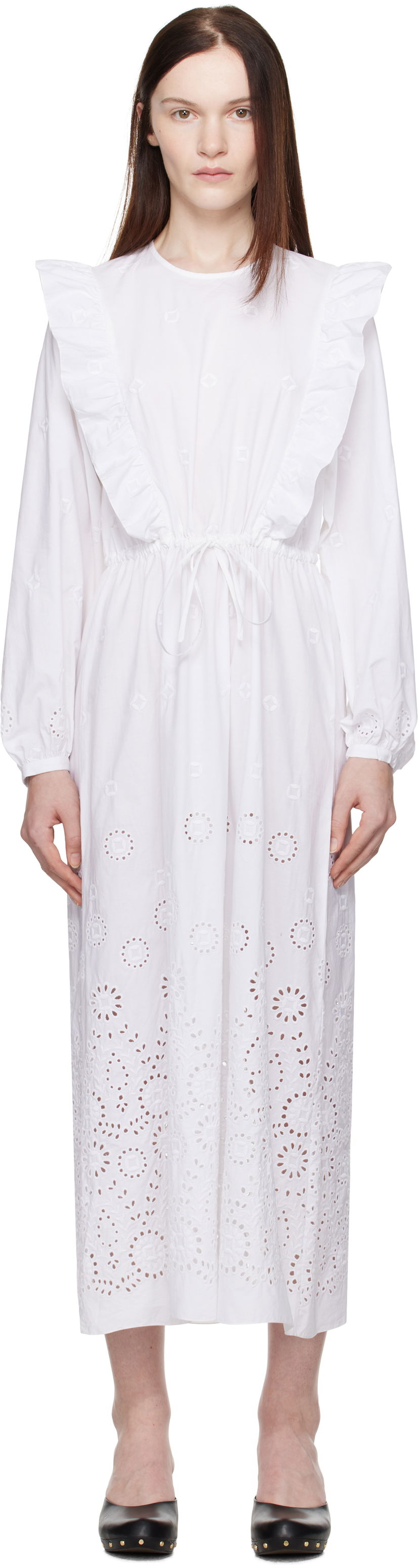 Haljina A.P.C. A.P.C. Ginger Eyelet Ruffle Midi Dress Bijela | COHFF-F35154