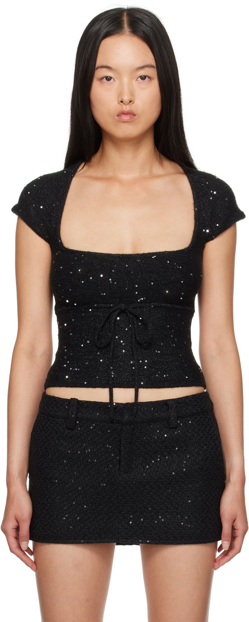 Crop top GUIZIO Guizio Miki Sequin Knit Top Crna | F24112S048