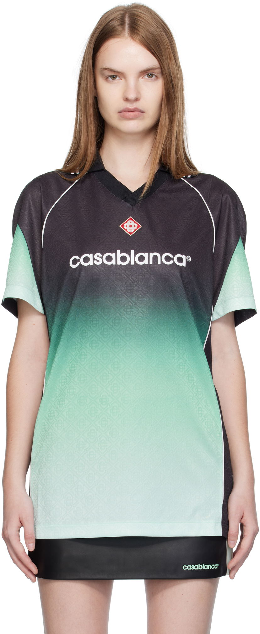 Majica kratkih rukava Casablanca Casablanca Gradient Monogram Jacquard Football T-shirt Crna | U-WPF25-JTP-375-01