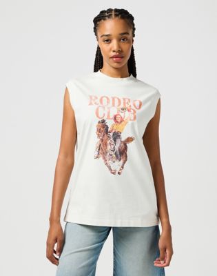 Majica bez rukava Wrangler Wrangler Rodeo Club Graphic Muscle Tank Top Bijela | 112362574:XS