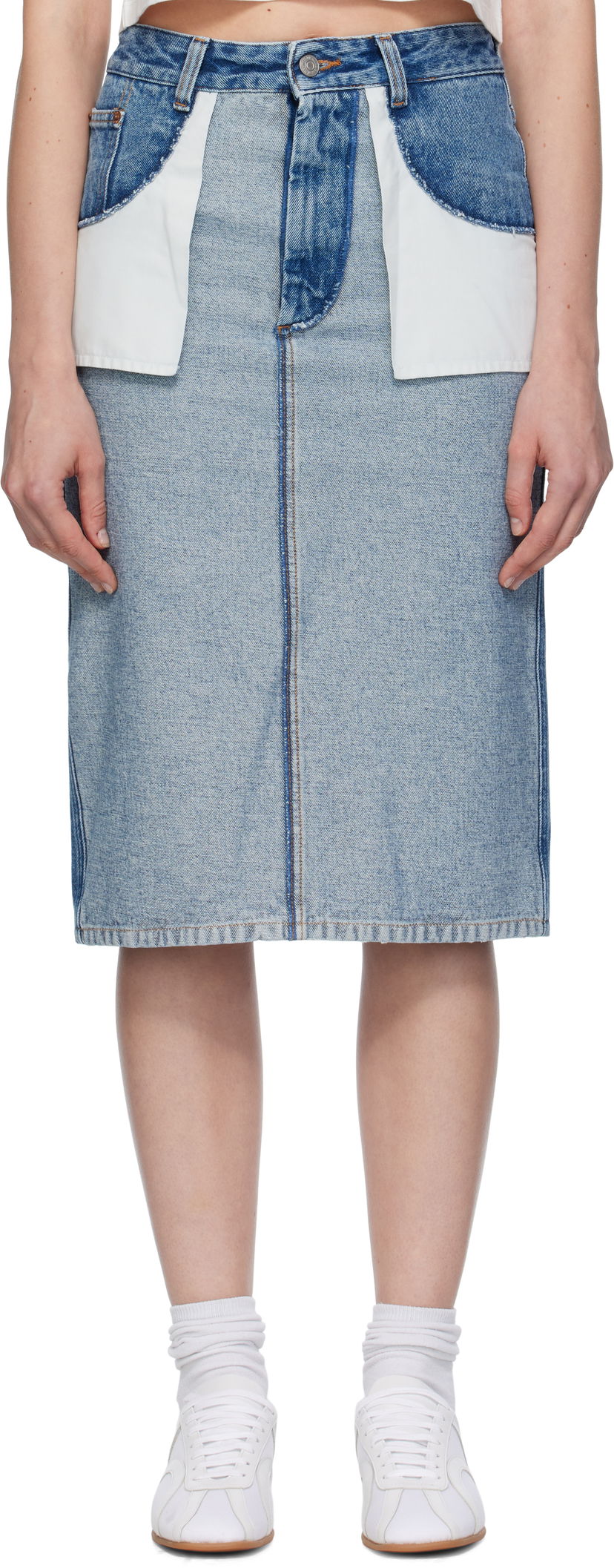 Suknja Maison Margiela MM6 Maison Margiela Faded Denim Midi Skirt Plava | S52ME0024 M30018