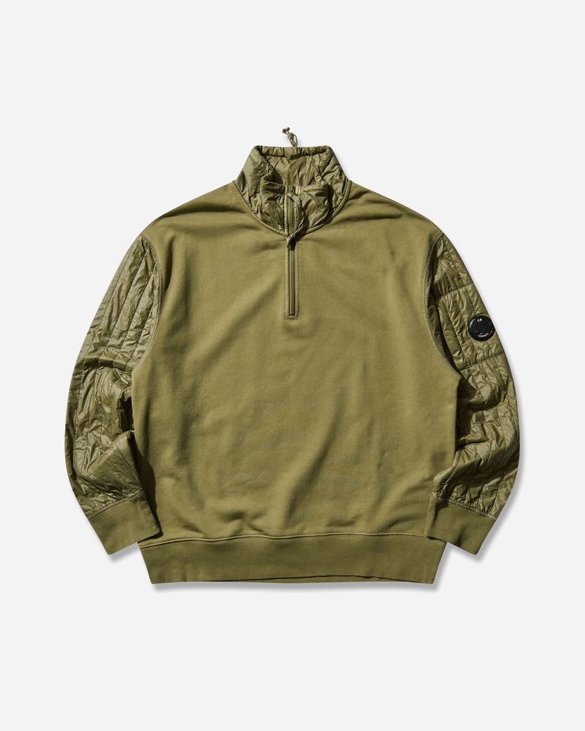 Dukserice C.P. Company Diagonal Raised Fleece Mixed Half Zip Sweatshirt Zelena | 19CMSS052A-005835M 652